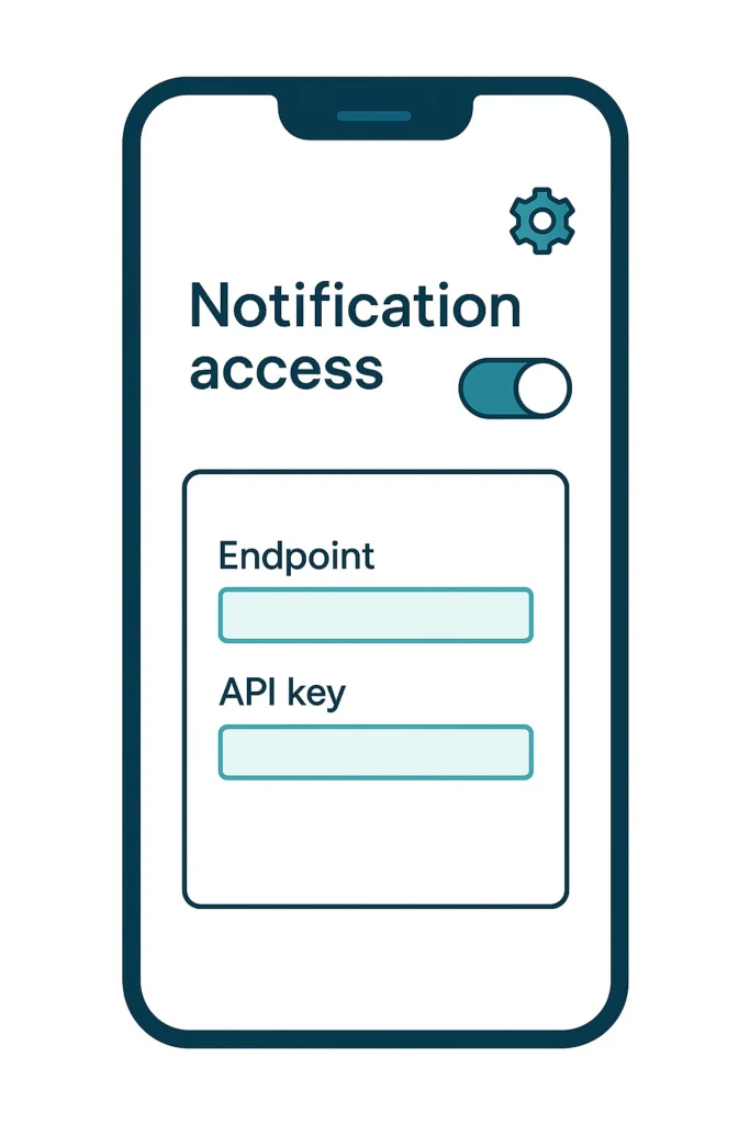 Ilustrasi izin akses notifikasi dan pengaturan endpoint di Android
